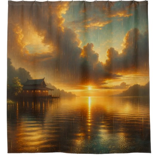 "Sturmy Sunset Over Asian Pavilion" Duschvorhang (Vorderseite)