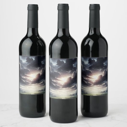 Sturmy Sunset Rain über Serene Valley Weinetikett (Flaschen)
