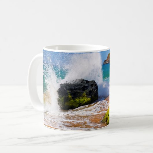 Sturz der Wellen am Strand von Hawaii Kaffeetasse (Vorderseite Links)