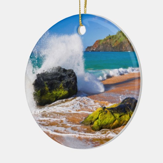 Sturz der Wellen am Strand von Hawaii Keramik Ornament (Links)