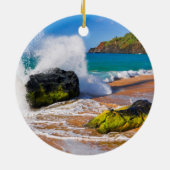 Sturz der Wellen am Strand von Hawaii Keramik Ornament (Hinten)