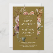 Stürze Oliven Blumen Hochzeit QR-Code Details Einladung (Vorderseite)