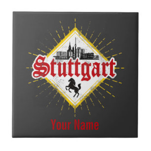 Stuttgart City Germany Retro Skyline Vintag Fliese