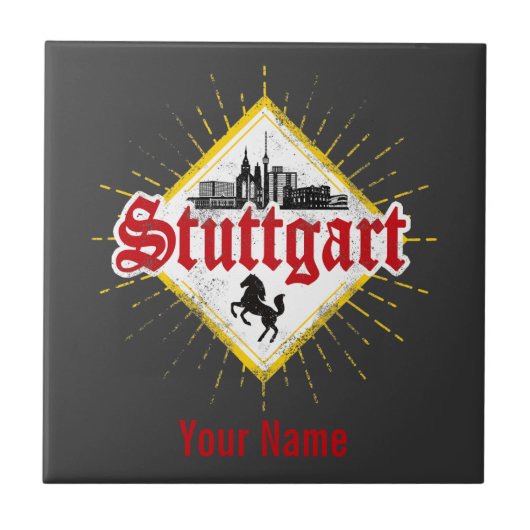 Stuttgart City Germany Retro Skyline Vintag Fliese (Vorderseite)
