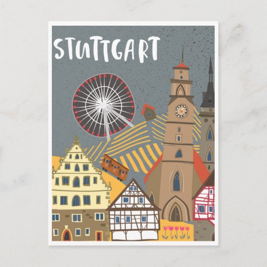 Stuttgart City Germany Retro Skyline Vintag Postkarte (Vorderseite)