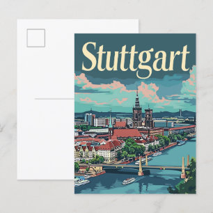 Stuttgart Deutschland Vintage Travel Illustration Postkarte