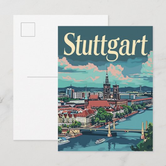 Stuttgart Deutschland Vintage Travel Illustration Postkarte (Vorne/Hinten)