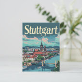 Stuttgart Deutschland Vintage Travel Illustration Postkarte (Stehend Vorderseite)