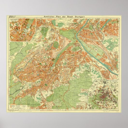 Stuttgart Map, Stuttgart Germany, Germany Map 1954 Poster (Vorne)