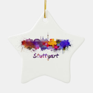 Stuttgart skyline im Watercolor Keramikornament