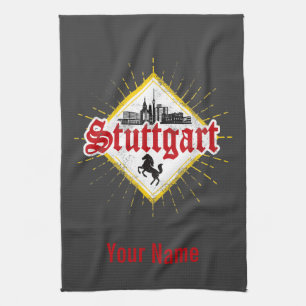 Stuttgart Stadt Deutschland Retro-Skyline Vintage Geschirrtuch
