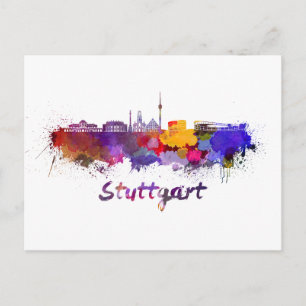 Stuttgarter Skyline in Aquarell Postkarte