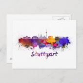 Stuttgarter Skyline in Aquarellfarbe Postkarte (Vorne/Hinten)