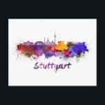 Stuttgarter Skyline in Aquarellfarbe Postkarte<br><div class="desc">Stuttgarter Skyline in Aquarellfarben-Spritzern mit Clipppfad</div>