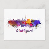 Stuttgarter Skyline in Aquarellfarbe Postkarte (Vorderseite)