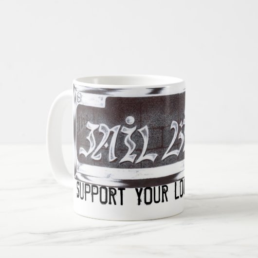 Stützen Sie Ihre lokale Täterjailbird-Tasse Kaffeetasse (Vorderseite Links)