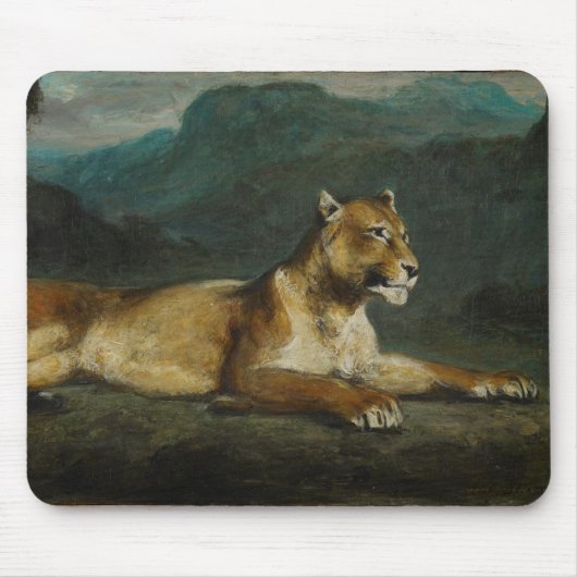 Stützende Löwin, c.1855 (Öl auf Platte) Mousepad (Vorne)