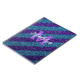 Styilsh Blau & Violett Glitter Monogramm Name  Notizblock