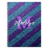 Styilsh Blue &Purple Glitter Monogram Name  Notizblock (Vorderseite)