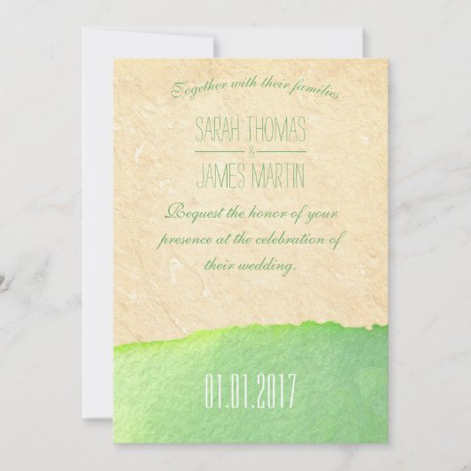 Styish grüne Aquarell-Hochzeits-Einladungen Einladung (Vorderseite)