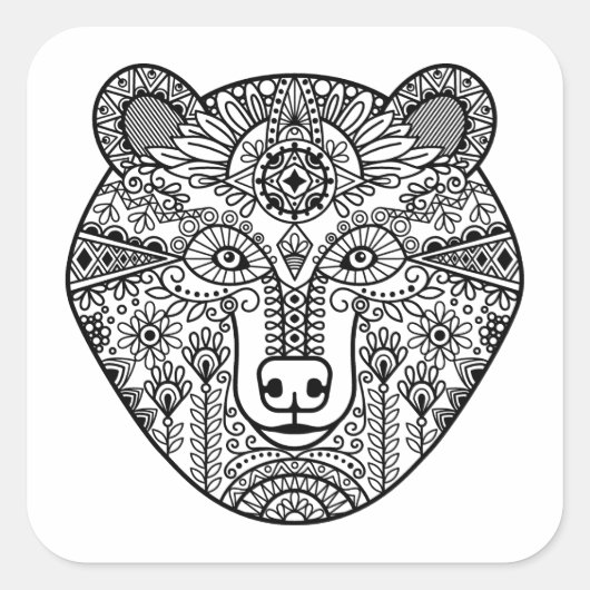 Style Bear Head Quadratischer Aufkleber (Vorderseite)
