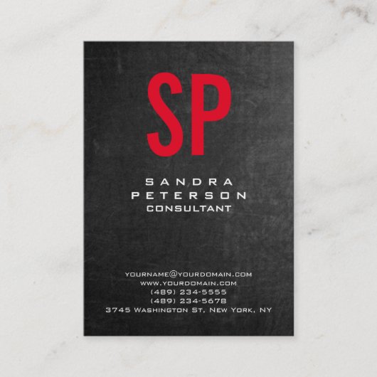 Style Chalkboard Grau Red Monogram Beruflich Visitenkarte (Vorderseite)