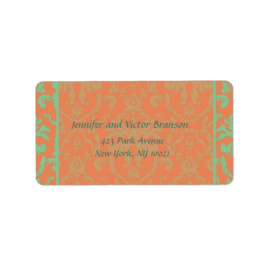 Style - Damask orange n grüne Adressetikett (Vorne)