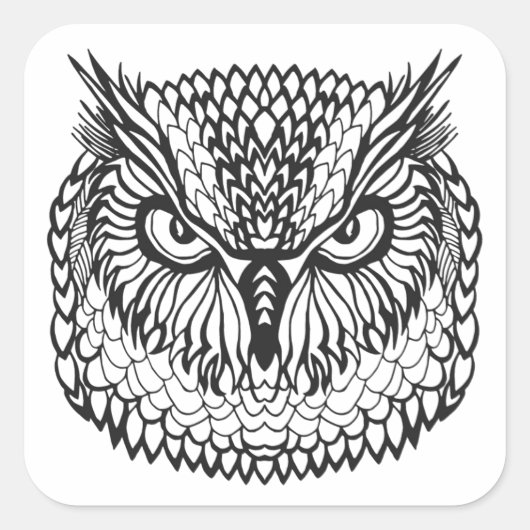 Style Eagle Owl Head Quadratischer Aufkleber (Vorderseite)