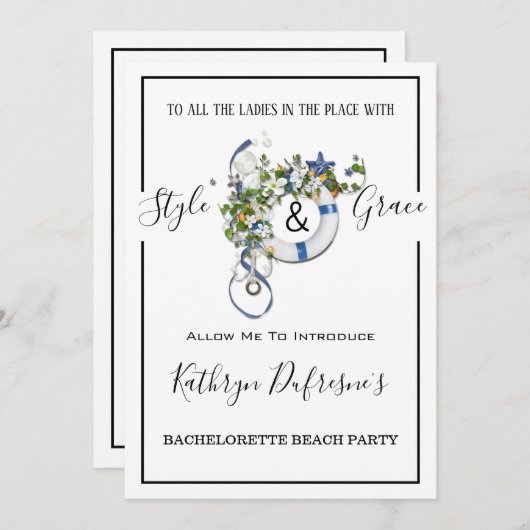 "Style & Grace" Bachelorette Beach/Pool Party Einladung (Vorne/Hinten)