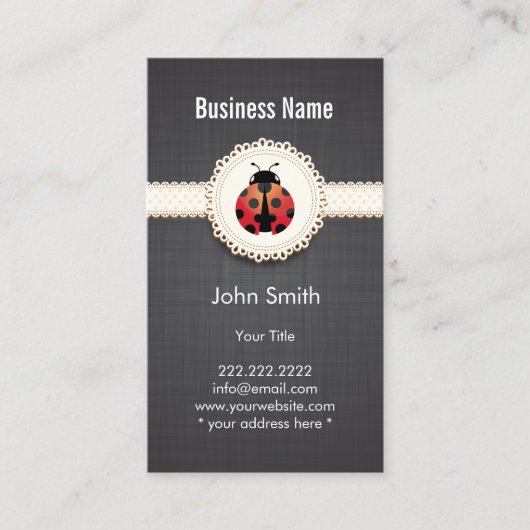 Style Ladybug & Lace Dark Business Card Visitenkarte (Vorderseite)
