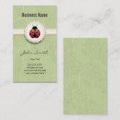 Style Ladybug & Lace Green Floral Business Card Visitenkarte (Vorne/Hinten)