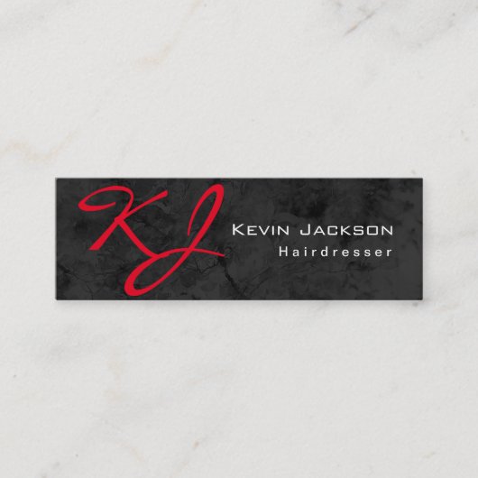 Style Monogram Grey Red Friseur Makeup Artist Mini Visitenkarte (Vorderseite)