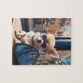 Style Puzzle: Chihuahua trägt blaue Brillen in Lux Puzzle (Horizontal)