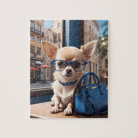 Style Puzzle: Chihuahua trägt blaue Brillen in Lux Puzzle (Vertikal)