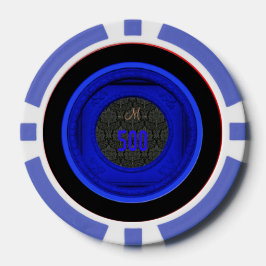 Styled Frame Damask 500 Monogram Blue Poker Chips