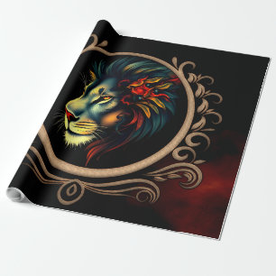 Styliertes Lion Head Portrait in Mandala Frame Geschenkpapier