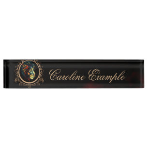 Styliertes Lion Head Portrait in Mandala Frame Namensplakette