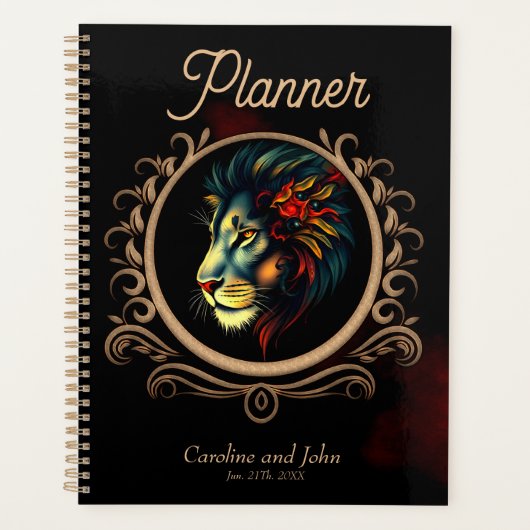 Styliertes Lion Head Portrait in Mandala Frame Planer (Vorderseite)