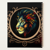 Styliertes Lion Head Portrait in Mandala Frame Planer (Rückseite)