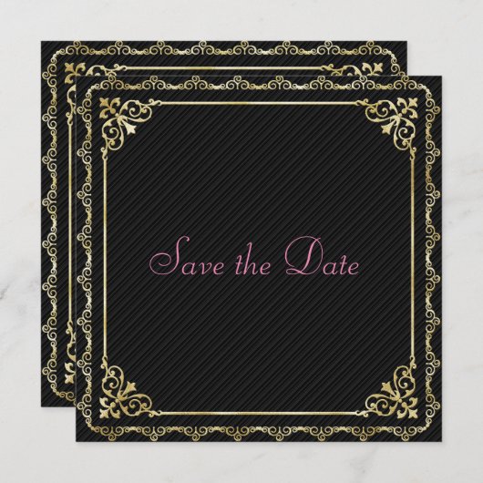 Stylin Gold Border Save the Date (Vorne/Hinten)