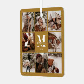 Stylis Simple Couple Foto Collage | Monogramm-Gesc Ornament Aus Metall (Vorderseite links)