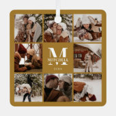 Stylis Simple Couple Foto Collage | Monogramm-Gesc Ornament Aus Metall (Vorderseite)