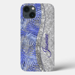 stylisch blaue lila silberne Glitzer Blätter monog Case-Mate iPhone Hülle