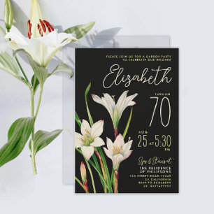 Stylisch Chic Schwarz Weiß Lilie 70. Geburtstag Fl Einladung