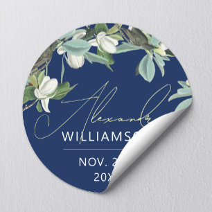 Stylisch elegante blaue, weiße und grüne Floral  Runder Aufkleber