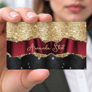 Stylisch falscher Glitter Rot Gold schwarzes Monog Visitenkarte