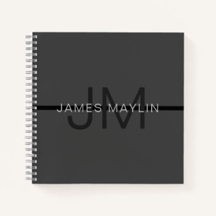 Stylisch maskulines dunkelgraues Name & Monogramm  Notizblock