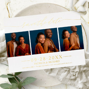 Stylische 3 Fotos Hochzeit Save The Date Folieneinladung