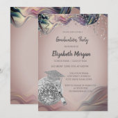 Stylische Abschlusskappe, Disco-Kugel, Wein Violet Einladung (Vorne/Hinten)