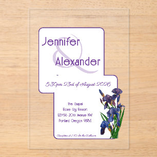 Stylische Aquarell-Iris Lila Acryl-Hochzeit Acryleinladungen